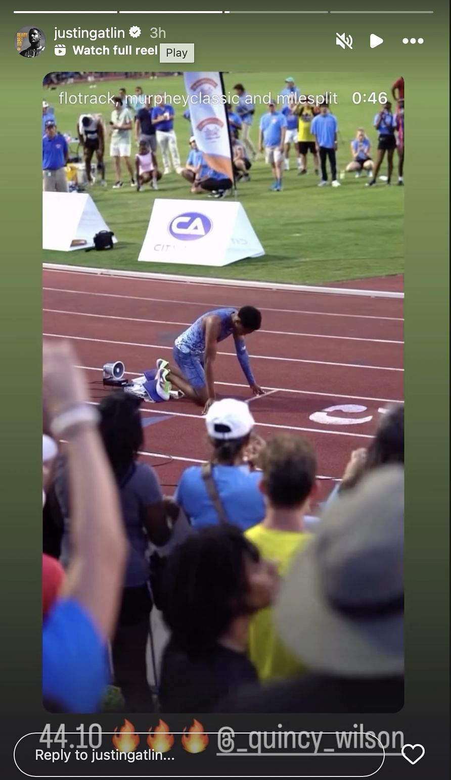 Justin Gatlin reacts to Quincy Wilson's World record | Instagram@justingatlin